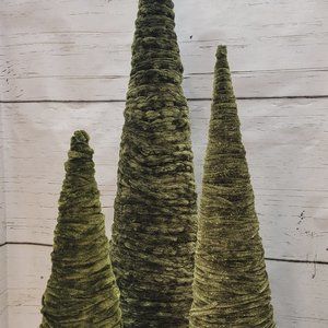Set of 3 green yarn coverered Christmas trees